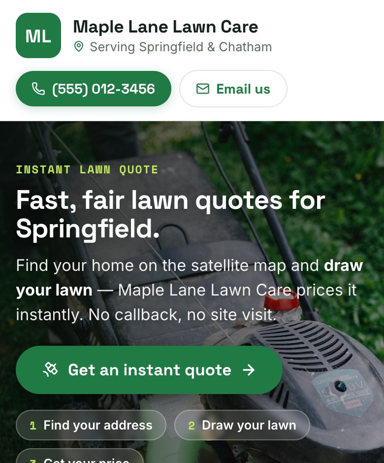 An example company’s hosted lawn quote page